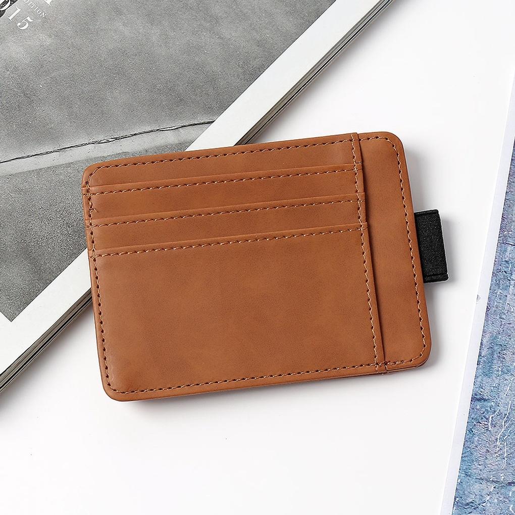 Basic Faux Leather Card Wallet (Brown) Transportation Card Wallet