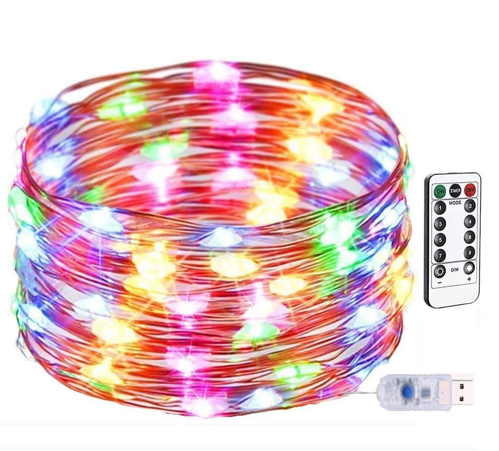 

100 LED Jewelry USB Remote 8 Flashing Timer Waterproof and Perfect for Indoor and Outdoor New and Festivals Rainbow Lights, 10m, Powered, Control,