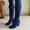 Casual High-heeled Single Boots Autumn and Winter New Large-size Autumn Round-head French Thick-heeled Solid-color Martin Boots