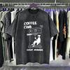 Coffee Club Served Daily Printed Washed T-Shirts Men Cotton Oversize T Shirt Casual O-Neck Short Sleeve Tops Summer Male Clothes