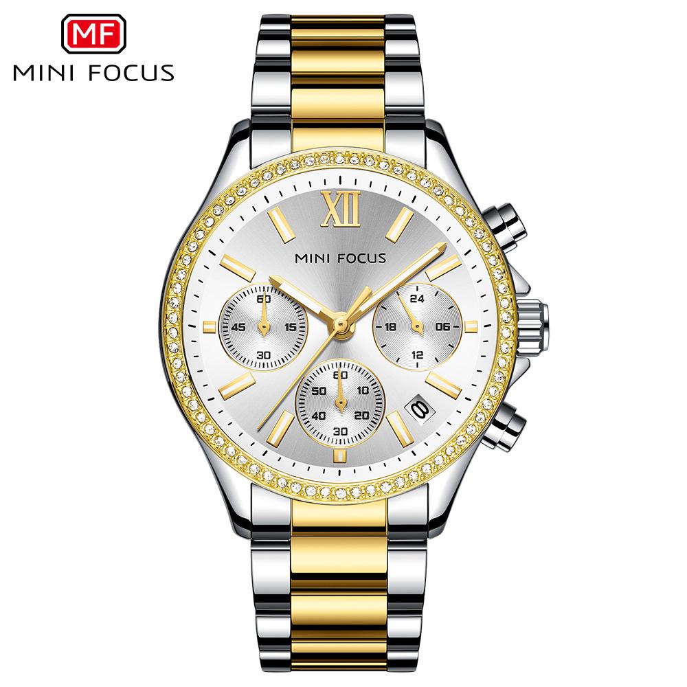 MINI FOCUS Orologio da Donna Multifunzione al Quarzo di Lusso Leggero con Cinturino in Acciaio Luminoso 0617L