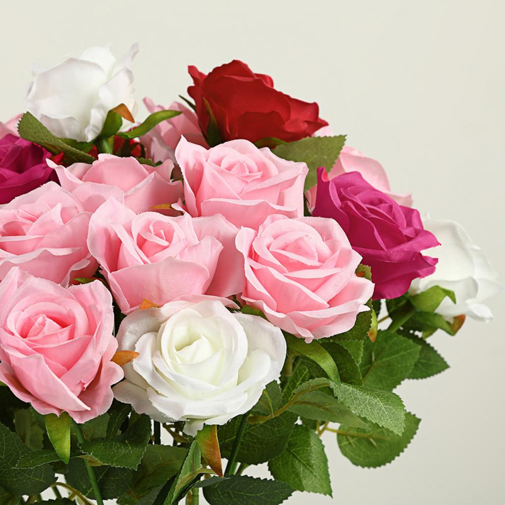 Artificial Rose Flower Realistic Long Stem Faux Silk Rose Bouquet For Valentine's Day Home Wedding Party Flower Decoration