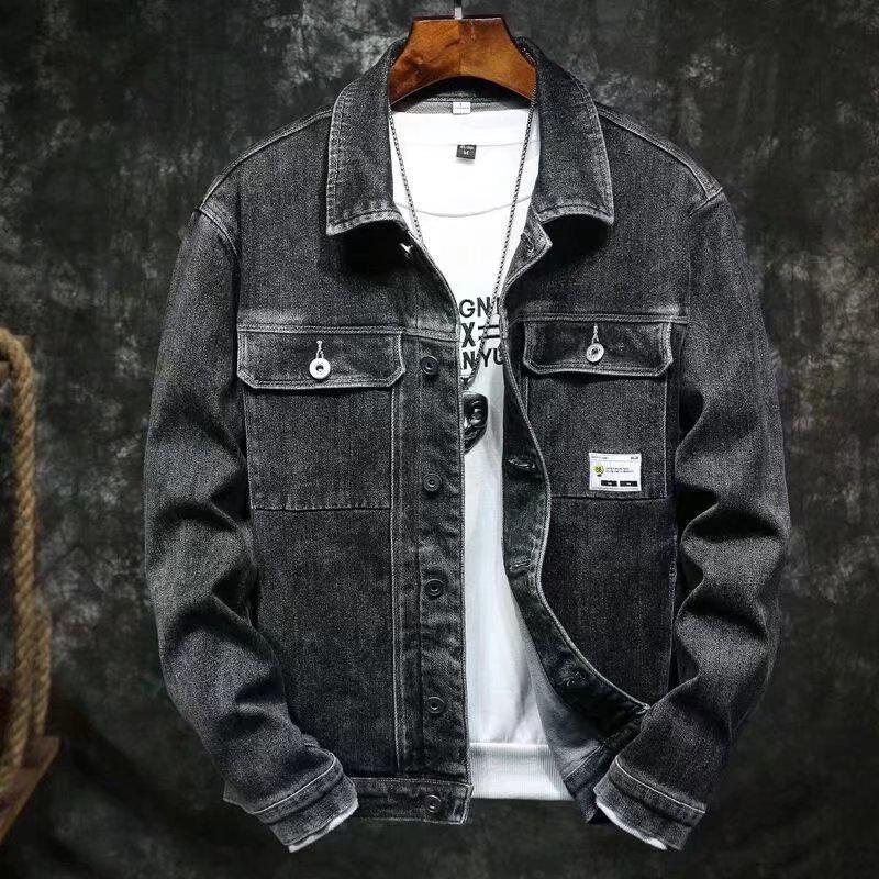 Tide Men's Denim Jacket - European & American Slim Fit, Turn-Down Collar, Black Spring/Autumn Casual Style
