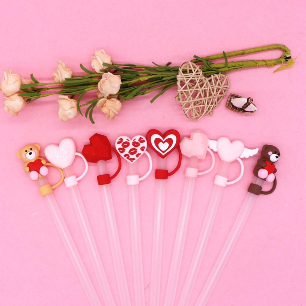 Dust-Proof Straw Toppers Silicone Straw Tip Cup Accessories Hearts Straw Cover Wedding Party