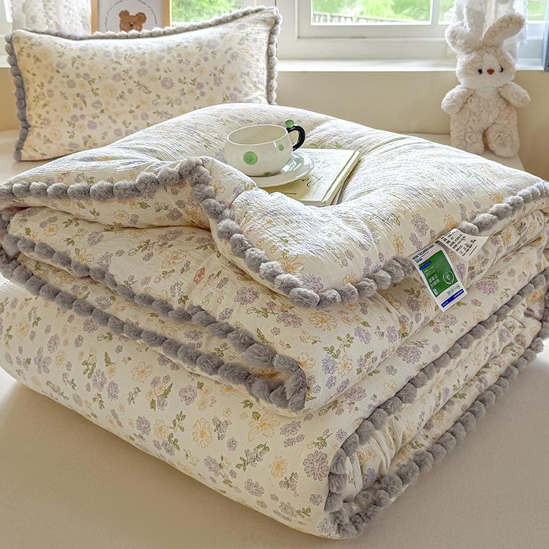 Verdickte Winterspitze Pompon Steppdecke – Warme Baumwolle für Einzel-/Doppelwohnheim, Frühling/Herbst