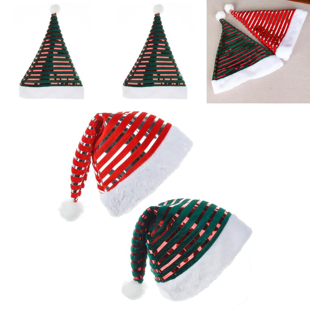 Velvet Christmas Decor Hat With Striped Pattern For Holiday Party Decorations