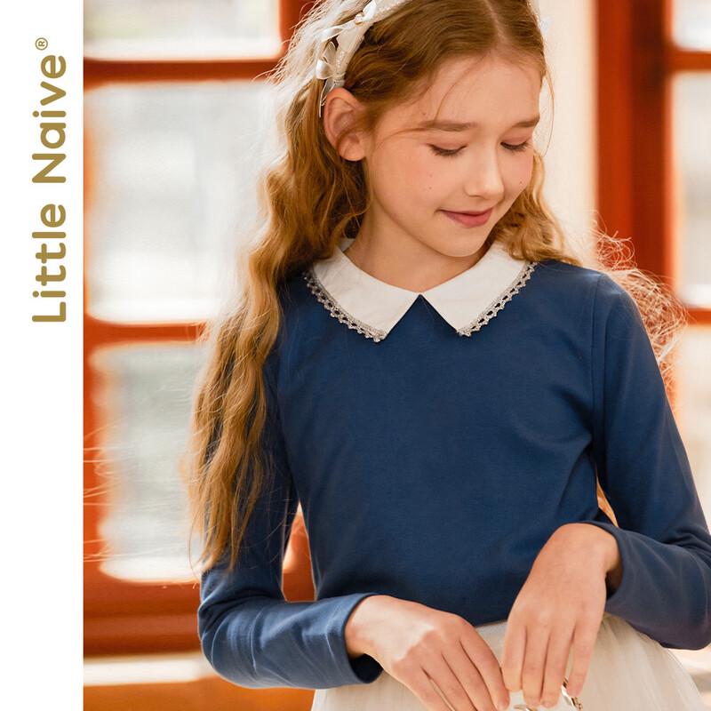 T-shirt in Cotone Colorblock con Scollo a Revers e Maniche Lunghe per Ragazze Piccole e Ingenue