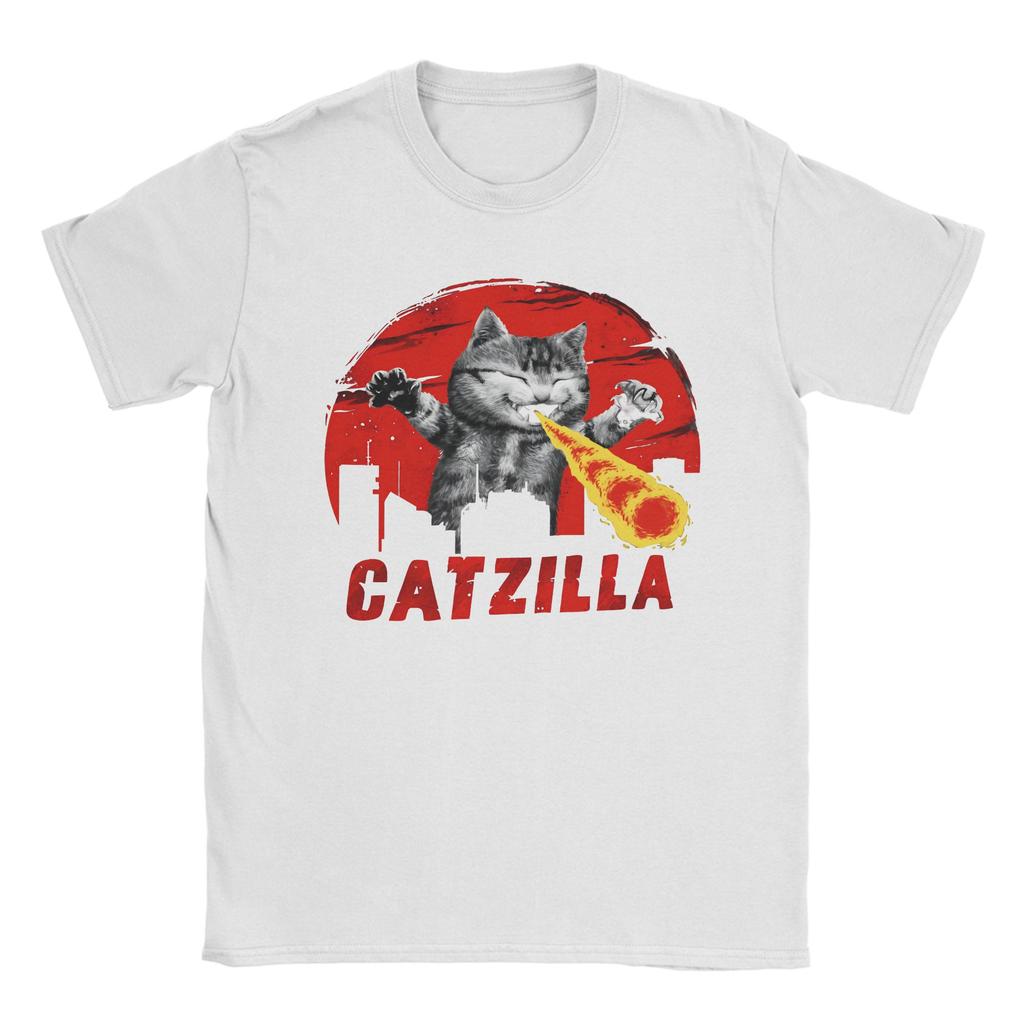 Unisex Womens Catzilla Cat T Shirts Kitten Cat Lover 100 Cotton Clothes Casual Short Sleeve Crewneck Tees Plus Size TShirts