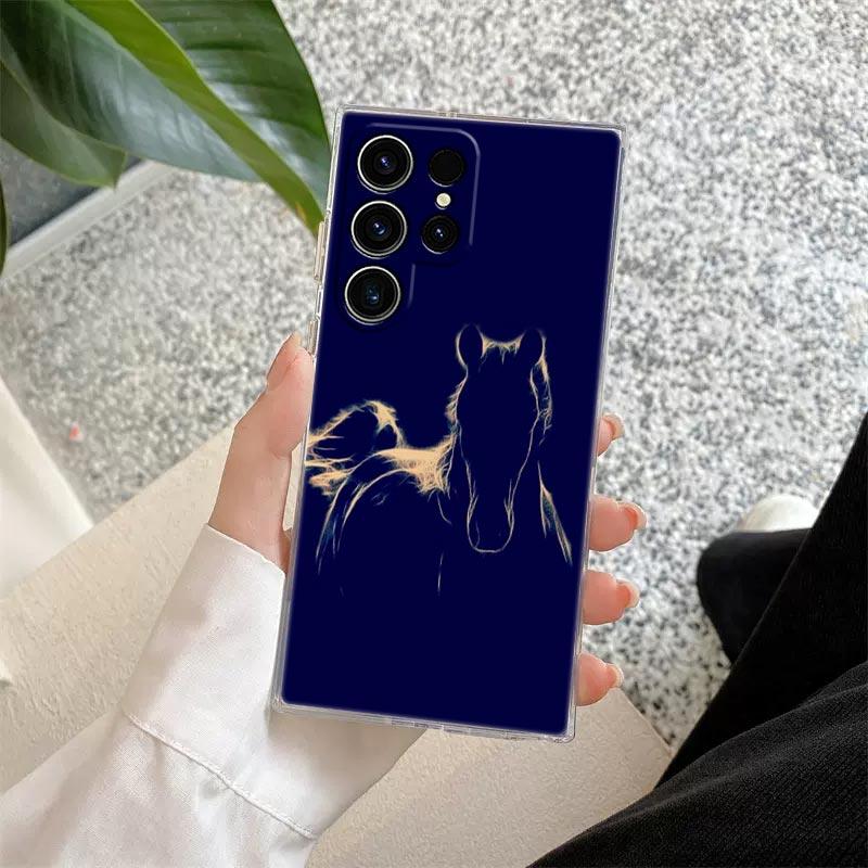 Horses Galloping Animal Painting Phone Case For Samsung Galaxy S24 S23 Ultra 5G S22 S20 Plus S21 FE Clear Case Cover Horse Funda