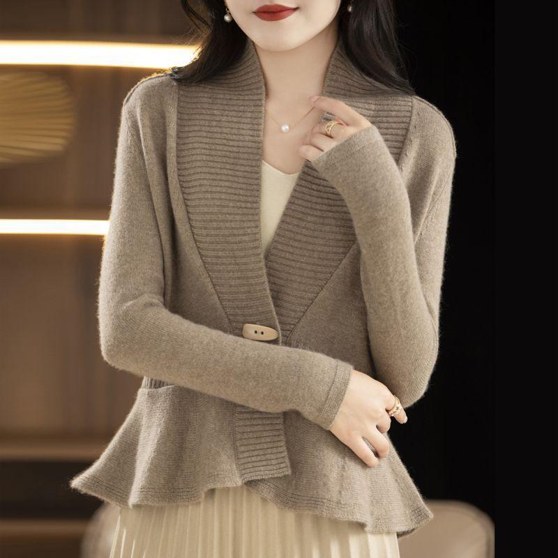 Cardigan Women's Short Spring Flip V-neck Outer Sweater Foreign Style Knitted Jacket