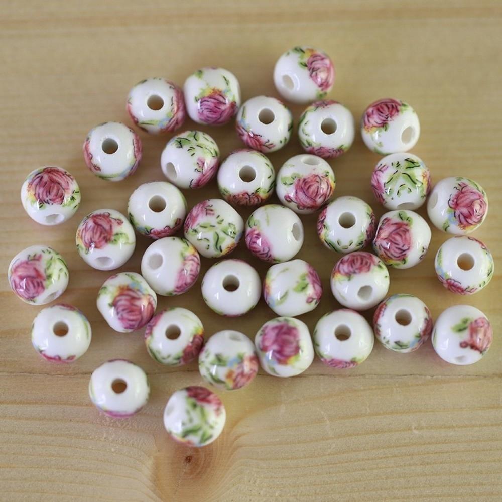 30 Stück/Set Kreative DIY Keramikperlen Runde Blumen Gedruckt Chinesischer Stil Perlen Lose Form Antiker Stil Lose Perlen Sammlung