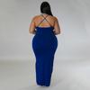 Plus Size Black Halter Deep V Neck Twist Front Ruched Split Bodycon Maxi Dress