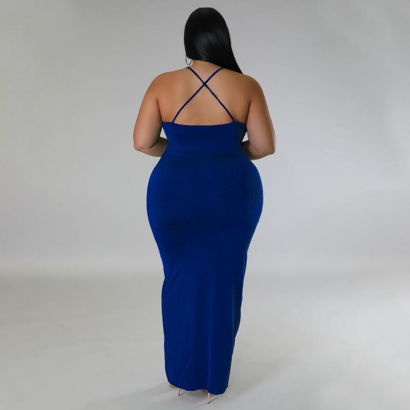 Plus Size Black Halter Deep V Neck Twist Front Ruched Split Bodycon Maxi Dress