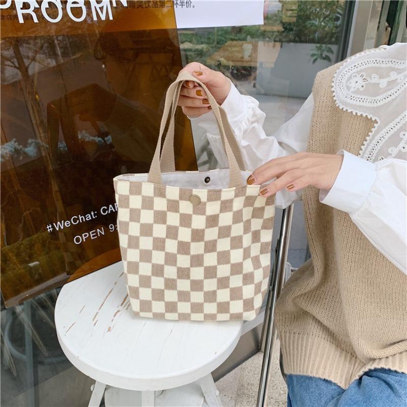 Corduroy Retro Hand-held Cloth Bag Literary Student Mommy Bento Bag Commuter Hand-carried Lunch Box Bag Woman