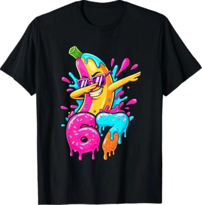 

67 Funny Baseball Dabbing Banana 6 7 Dripping Ice Cream Meme T-Shirt XL