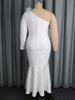Plus Size White One Shoulder Mermaid Ruffle Evening Gown