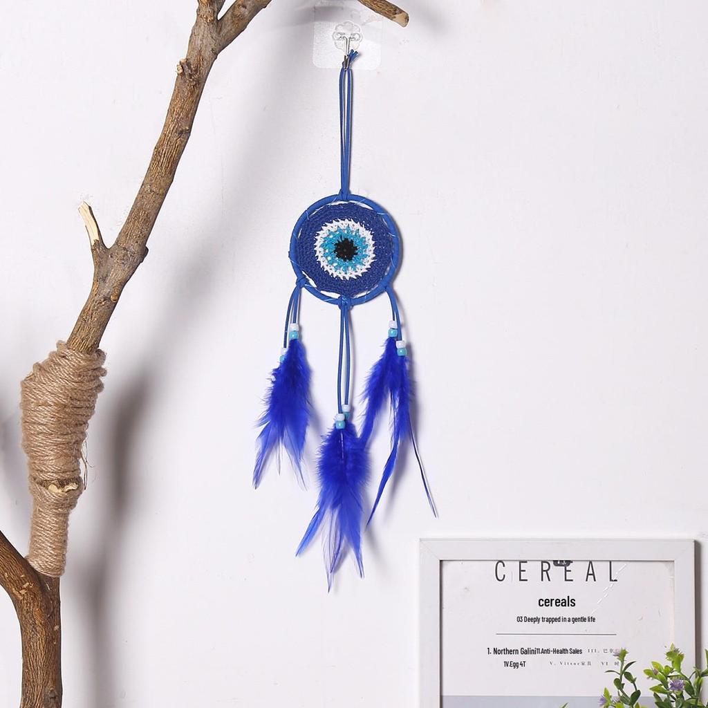 Evil Eye Feather Dream Catcher Pendant - Handmade Decorative Woven Craft