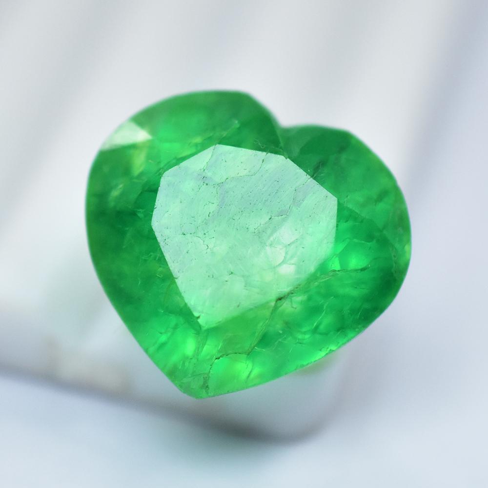 CERTIFIED 10 Ct Brilliant Heart Shape Natural Green Emerald Loose Gemstone