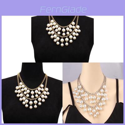 Geometric Double Layer Faux Pearl Necklace With Tassel For Women And Men