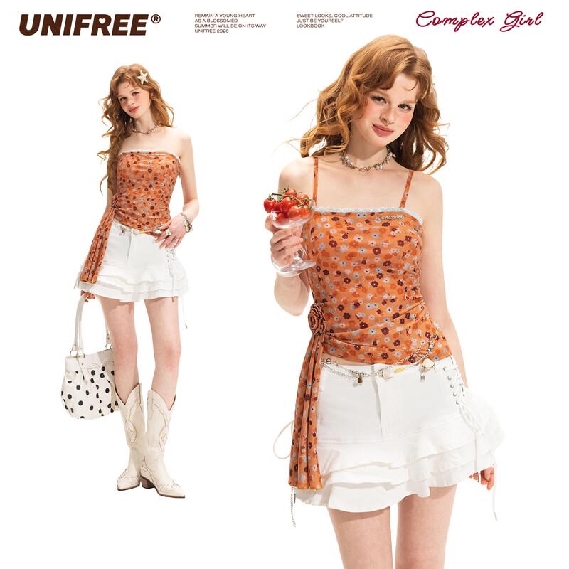 

UNIFREE Irregular Rose Ribbon Strappy Vest L