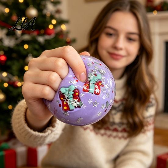 TPR Stress Ball 1/4Pcs Christmas Fidget Toy, Anxiety Relief Squeezable Ball, Xmas Sensory Toy Theme Party Favors for Adults and Kids Relaxing