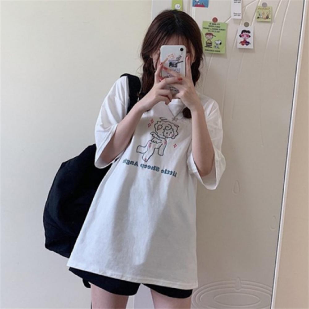 New ArrivalS Open Run Women S overSized ShorT Sleeve T ShirT coTTon Blend prinT