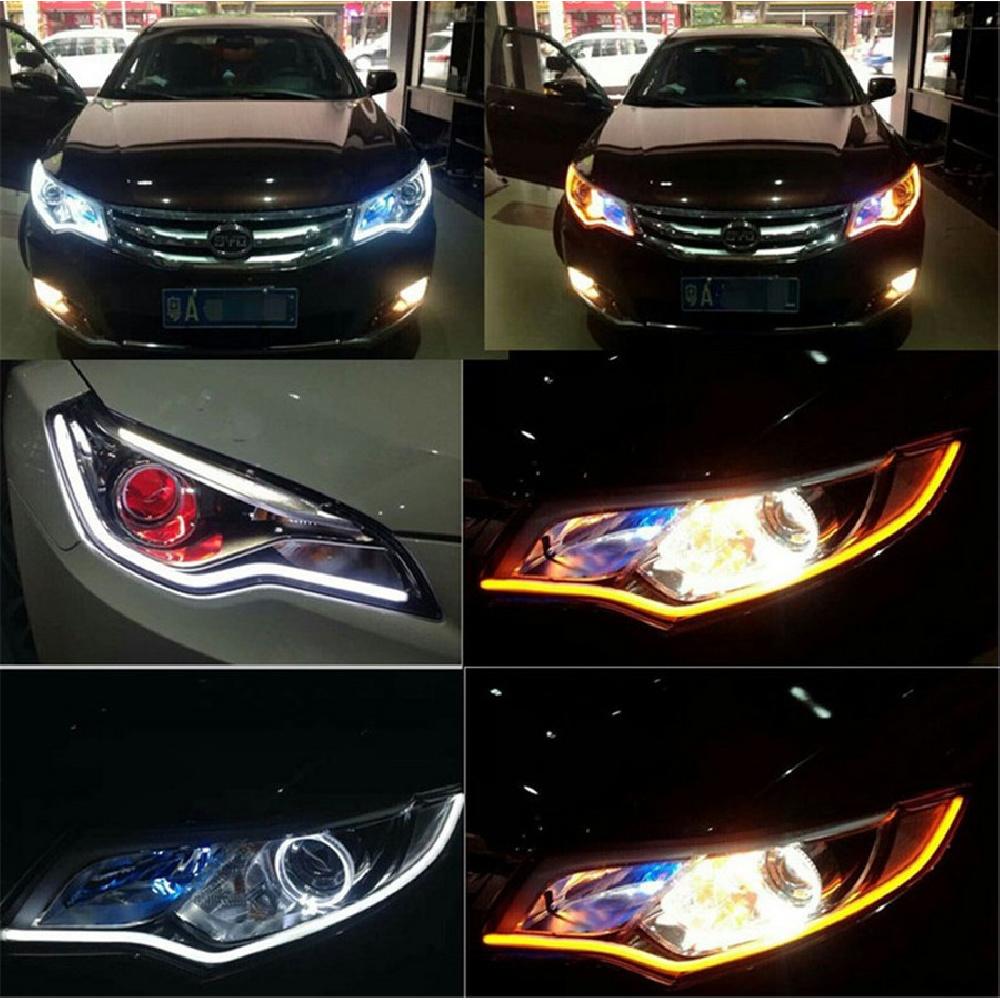 2 Pcs 60Cm Soft Flexible Car Flowing Led Light Strip Drl Turn Signal Lamps Dc12V