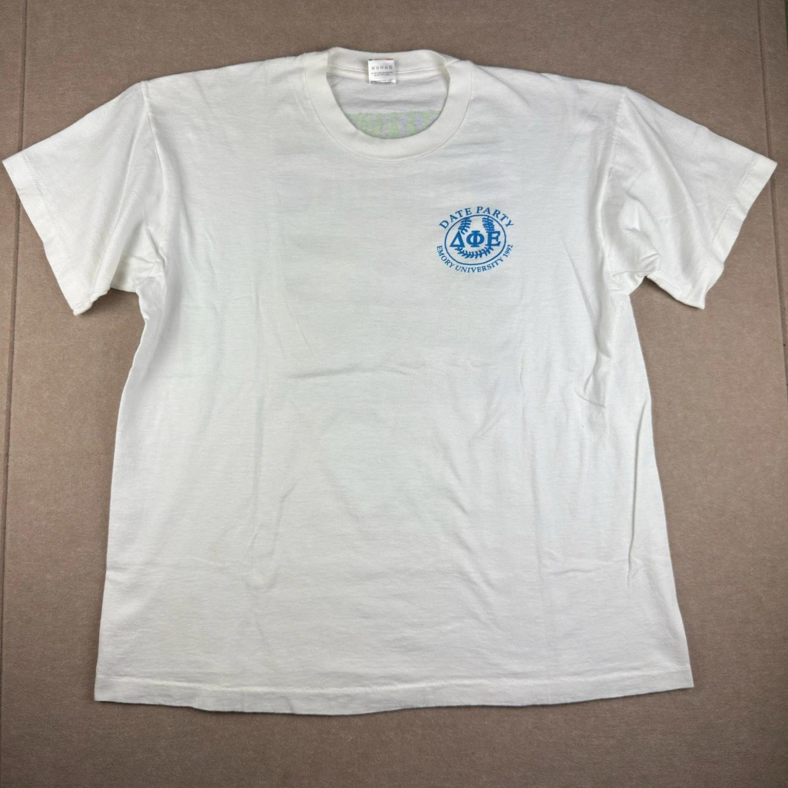 

Vintage T-Shirt Men XL White Single Stitch Date Party Emory University 1992 USA L