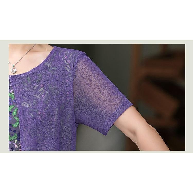 Elegantní letní šaty s krátkým rukávem pro ženy Móda pro střední věk Zeštíhlující Falešné dvoudílné Šaty pro matku