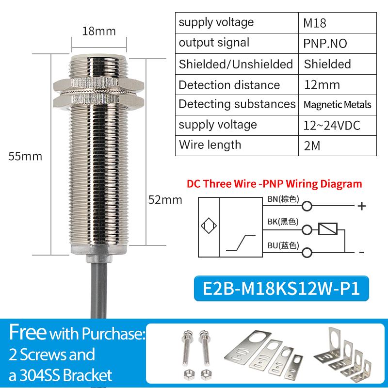 ZHICAN M18 metal induction switch sensor three-wire NPN/PNP normally open DC 24v cylindrical inductive proximity switch