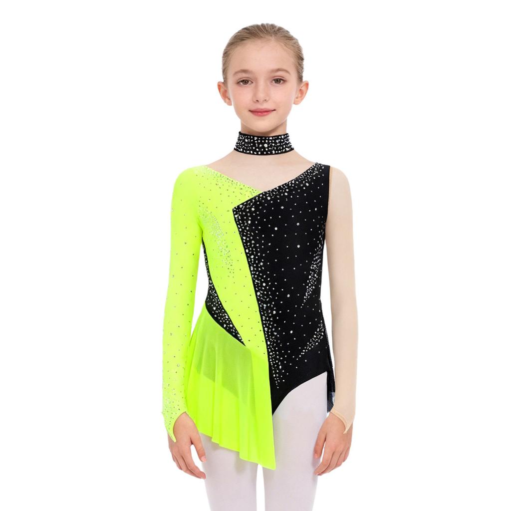 3-in-1 Performance Body für Mädchen: Perfekt für Tanz, Gymnastik & Eiskunstlauf, Mit Strasssteinen, Netzstoff & Druckknöpfen im Schritt