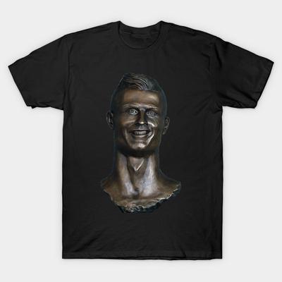 Men Black Print T-shirt C. Ronaldo Bust Statue No-Cut Transfer Paper Print Cotton Tshirt