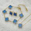 13mm Stainless Steel Clover Jewelry Set Necklace Bracelet Earrings Women Fashion Floral