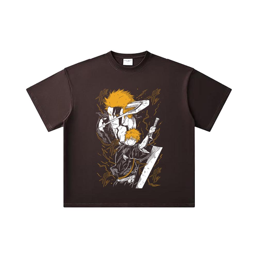 260 GSM Double Yarn 32 Count 100% Cotton Bleach V2 Ichigo Print Unisex Heavy Cotton T Shirt