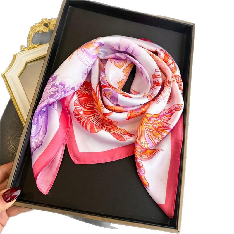 Korean Version Spring and Summer Simulation Silk Printing Silk Scarf Square Scarf High-end Shawl Sunscreen Neck Professional Scarf Headscarf Scarf