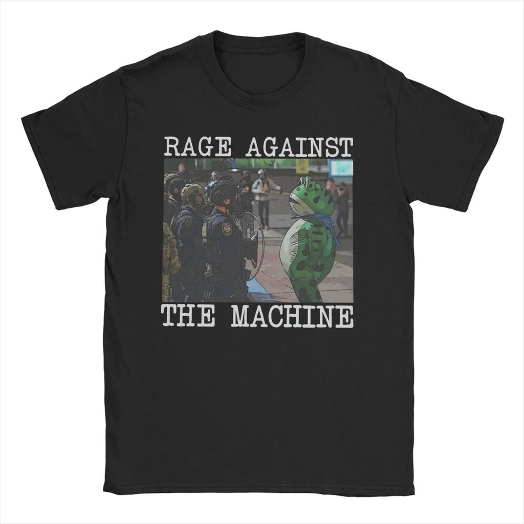 Śmieszne koszulki z memami Resist Portland Żaba Rage Against The Machine Sztuka z żabą Bawełniana koszulka z krótkim rękawem Dekolt O Ubrania Unisex