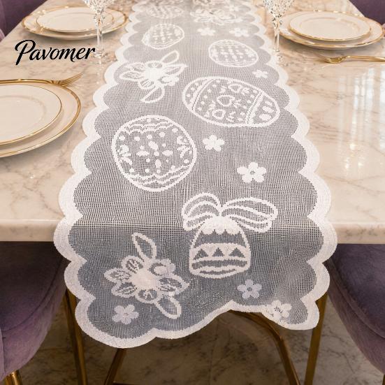 Easter Bunny Table Decoration Lace Runners, 72 Inch Spring Eggs Runner, Family Dining Runner Decorations for Home Room, Party and Supplies Soft Fabric