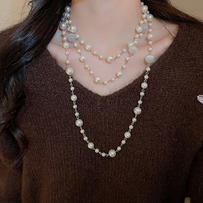 Long Length Pearl Necklace Layered Sweater Necklace Fashion Bead Necklace  Lady Wear