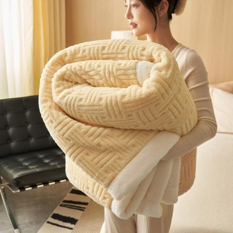 2026 new double-layer jacquard lint thickened air conditioner blanket, lamb lint nap blanket, milk lint sofa shawl blanket
