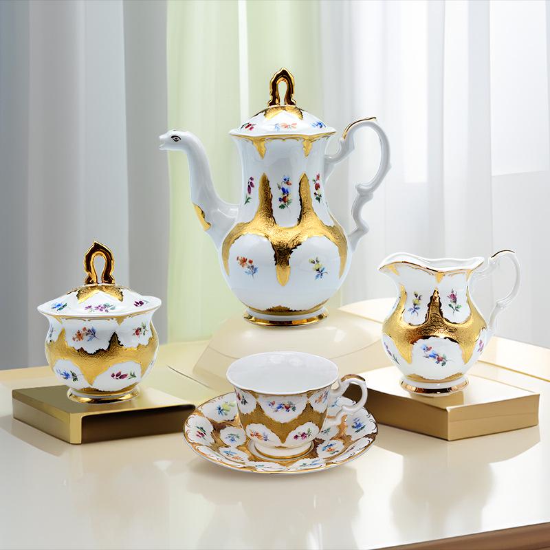 Karosa European Relief Gold Coffee Cup Set - Luxury Gold-Trimmed High-Temperature Bone China Cups & Saucers in Gift Box