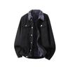 Men's Fleece Lined Black Denim Jacket Warm Fur Collar Coat