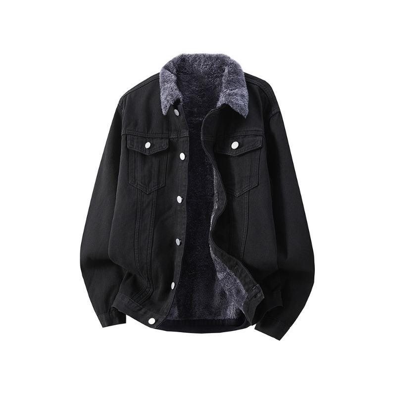 

Women s Fleece Lined Denim Jacket Sherpa Fleece Collar Warm Trucker Jacket for Winter M чорний