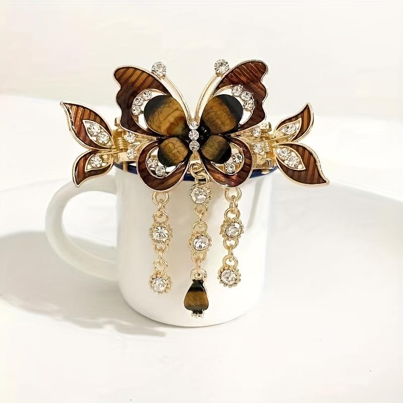 1PC High-end Butterfly Tassel Grab Clip Temperament Elegant Horizontal Clip Crab Clip Back of Head Ponytail Clip Top Clip