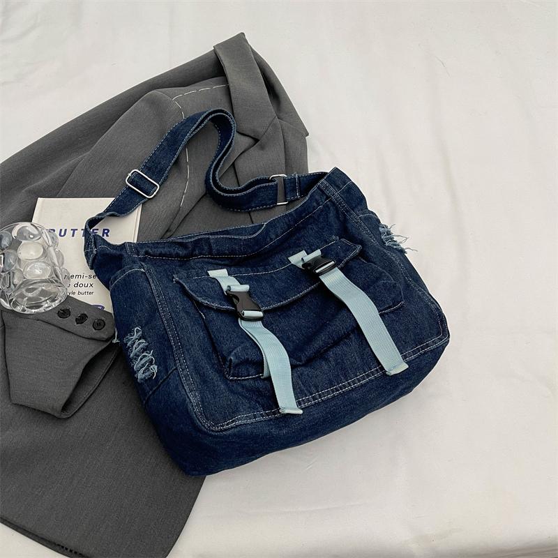 Dámská crossbody taška z denimu s velkou kapacitou, studentská taška messenger, nákupní taška