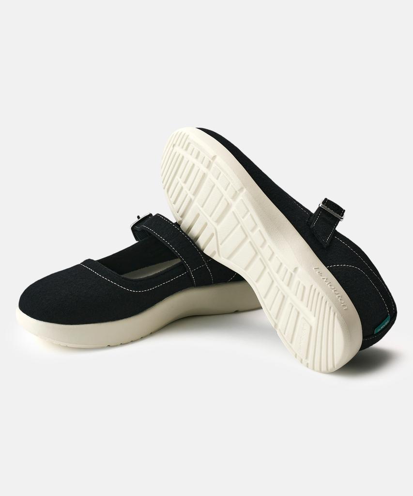 Lemouton Let'S Comfortable Merino Wool Mary Jane Sneakers Black (White Outsole)