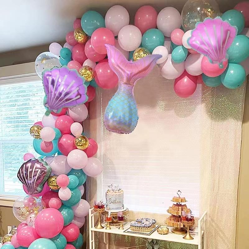 Mermaid Purple Pink Tiffany Blue Latex Combination Shell Fish Tail Foil Balloon Birthday Party Decoration
