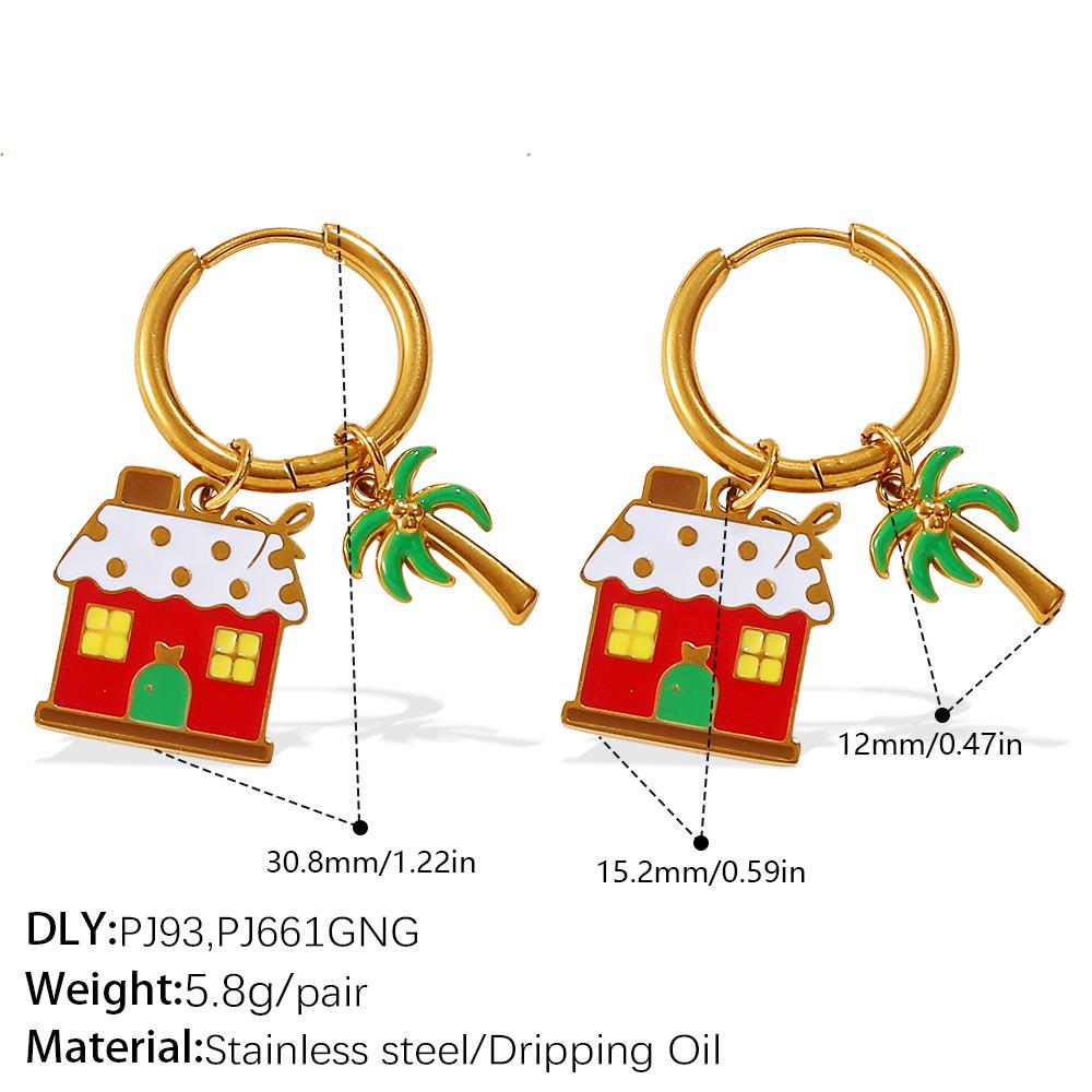 2025 DIY Christmas Style 18K Gold Plated Stainless Steel Pendant Earrings for Women