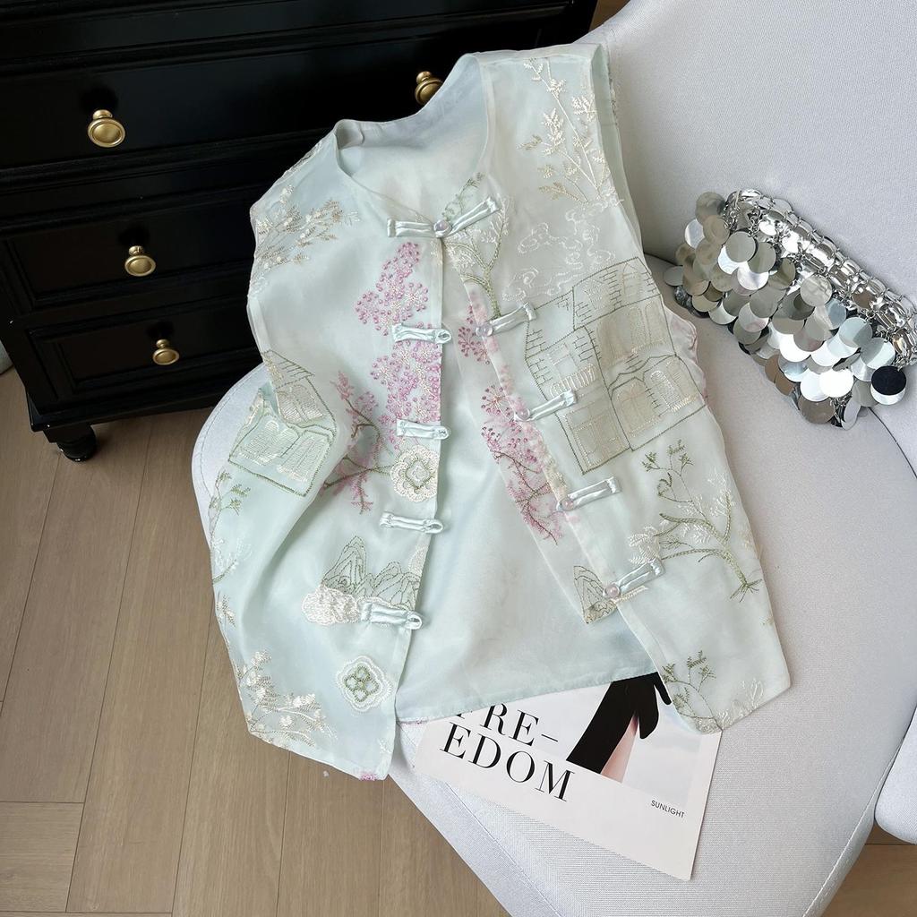 6590 Embroidered Vest Summer Vest Women's Outer Wear Vest Thin