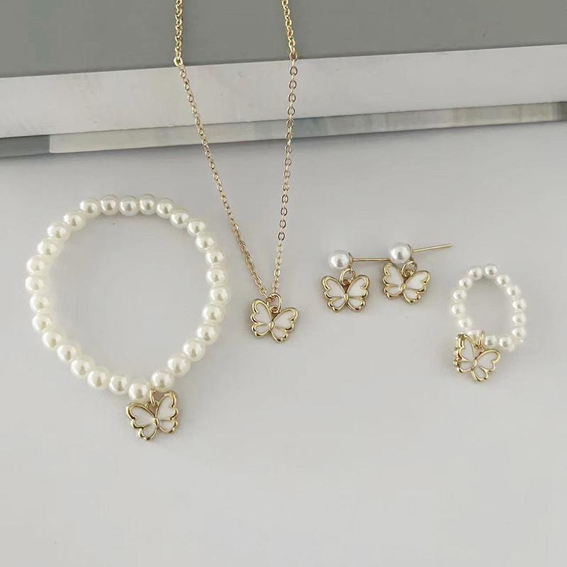 Popular Children'S Jewelry Set Dripping Butterfly Charm Pearl Bracelet Earrings Necklace Jewelry Women