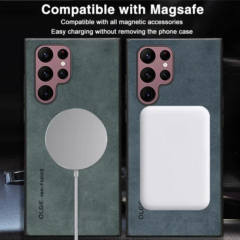 Magnetic Leather Luxury Case For Samsung Galaxy S25 S24 S23 S22 Ultra S21 FE Plus For Magsafe Wireless Charge Shockproof Cover